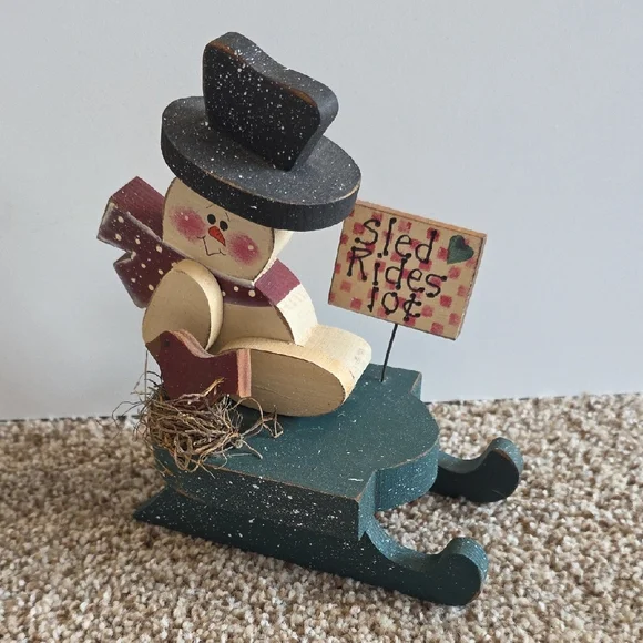 Winter - Snowman Sled Decor - Wood - Picture 6 of 8